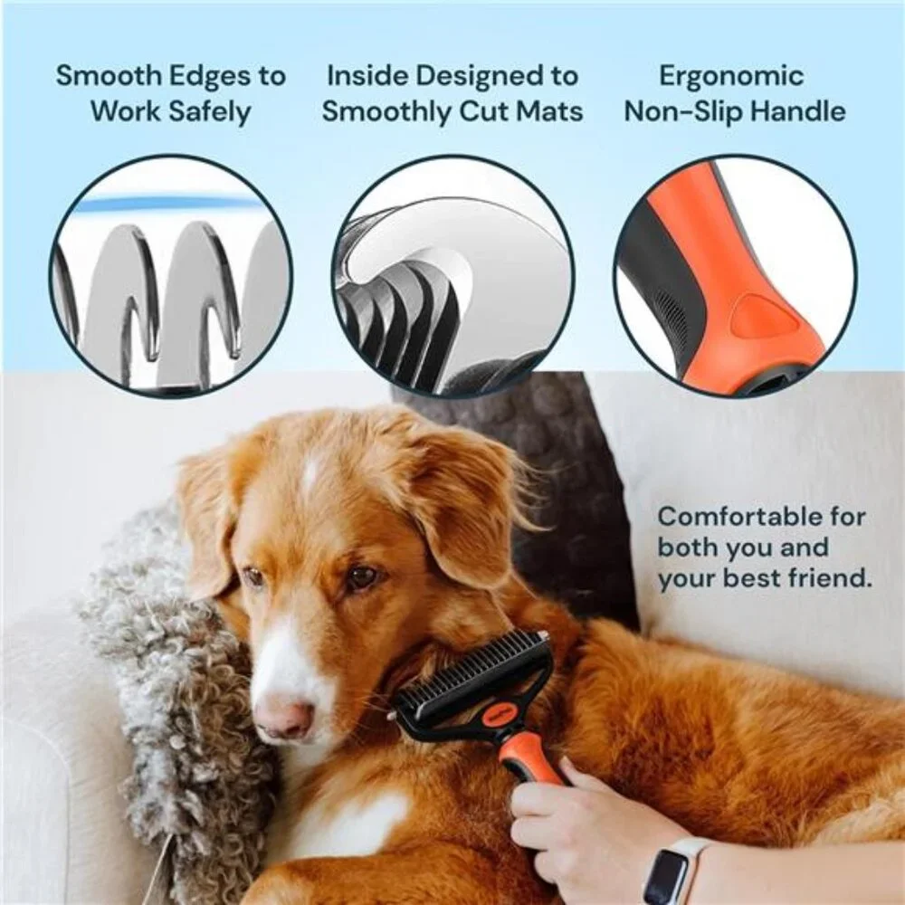 Dog Grooming Brush for Shedding - 2 in 1 Deshedding Tool and Undercoat Rake